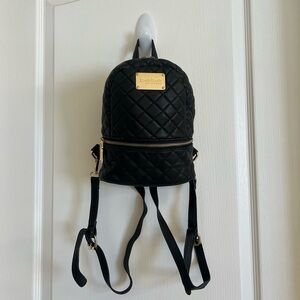 Bebe Black Faux Leather Quilted Mini Backpack Purse Gold Tone Hardware
